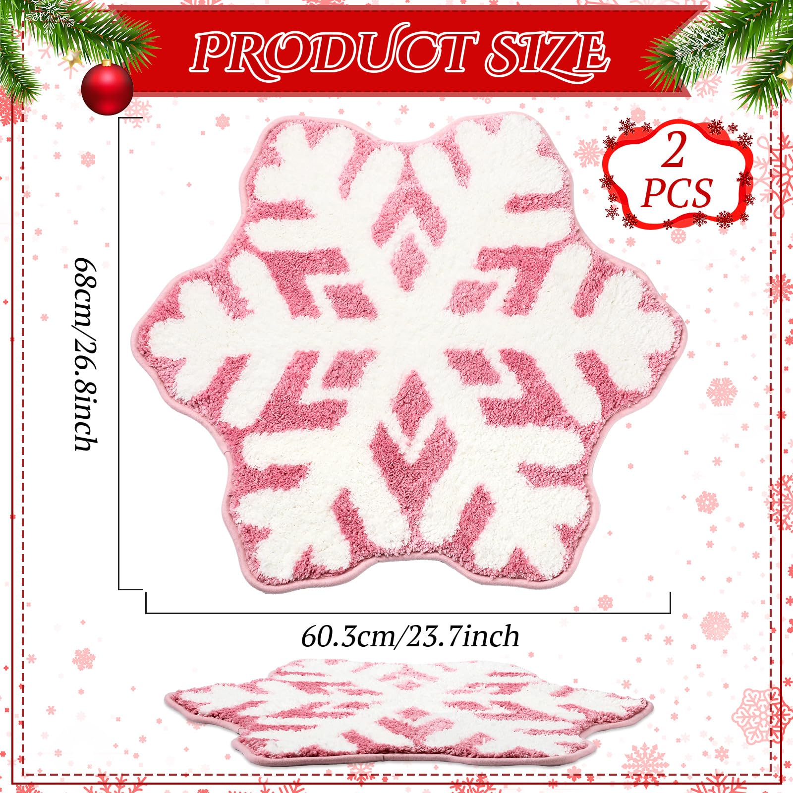 Ceenna 2 Pcs Snowflake Rug Bathroom Rugs Winter Snowflake Doormat Decorative Washable Non Slip Welcome Floor Mat Christmas Doorm